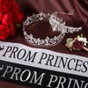 Saintrygo Prince and Princess Crowns Prom Court Sashes Prom Party Favors 80s Prom Tiara Shiny Satin Cosplay for Graduation (Elegant Style)