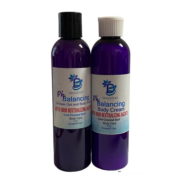 Diva Stuff Ph Balancing Gel Wash and Moisturizer Set, Cool Coconut Surf Scent, 2 Bottles, 1 of each