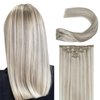 Clip in Human Hair Extensions Ash Blonde Highlighted Platinum Blonde 18 Inch 60G 5 PCS Clip on Hair Extensions Invisible Double Weft Straight Natural Remy Brazilian Clip ins Real Human Hair for Women