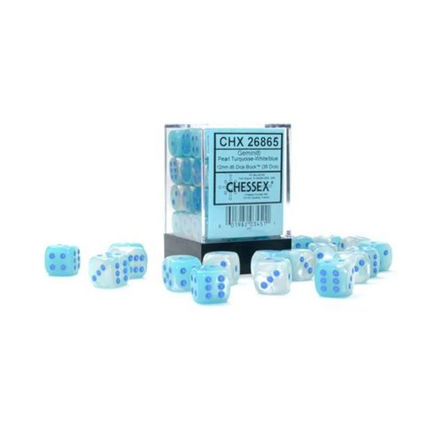 Chessex Dice Set – 12mm Gemini: Pearl Turquoise-White/Blue Luminary Dice Block – Dungeons and Dragons D&D DND TTRPG Dice – Includes 36 Dice – D6