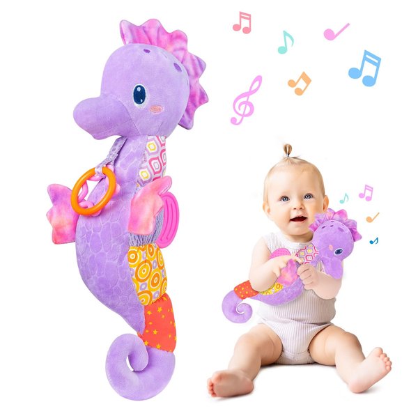 Fuzqq Baby Toys 0-6-12 Months,Infant Musical Stuffed Animals Soft Toy with Bright Colors,Crinkle Sound Paper, Multi-Textures & Rattles,Baby Newborn Toys for 0 3 6 9 12 Months Boy/Girls(Purple)