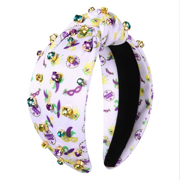MOLOCH Mardi Gras Headband for Women Printed Mask Fleur De Lis Headband Purple Yellow Green Carnival Crystal Headband Fat Tuesday New Orlean Hair Accessories Gifts