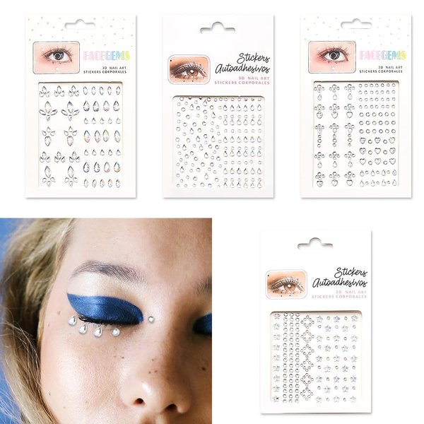 4 Sheets Face Gem Sticker Self Adhesive Rhinestones Stickers for Makeup Face Jewels Sticker for Eyes Nail Diamonds Stickers Festival Face Decorations