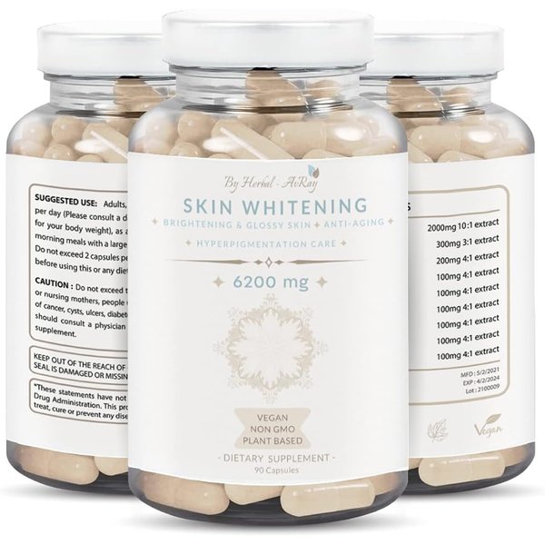 Glutathione Skin Whitening Pills – Natural Skin Lightening Pills with Collagen, Acne Scars & Dark Spot Remover, Skin Bleaching Supplement with Anti-Aging & Antioxidant Effect, 90 Vegan Capsules