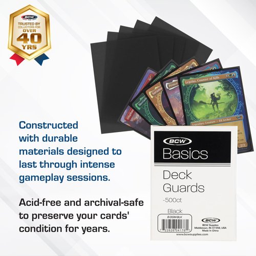 BCW Basics Card Sleeves | 500 Count Box | Acid-Free & Archival Safe | Durable & Cost-Effective Card Protector Sleeves for Standard 2.5" x 3.5" Trading and Game Cards (Black)