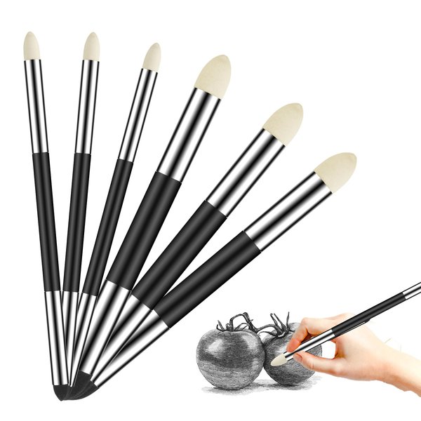 Wanmu 6 Pcs Artist Blending Sponge Pen Double Headed Reusable Sketch Wipe Sponge Brush Washable Rubbing Drawing Art Soft Blending Tools for Drawing Highlight Lightening Shadow Detail Correcting Pen