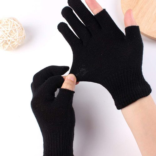 Luwint Touch Screen Thin Knit Gloves - Index Finger and Thumb Fingerless Mitten Fingerless Gloves for Youth Photography, Writing, Driving, Cycling (Black)