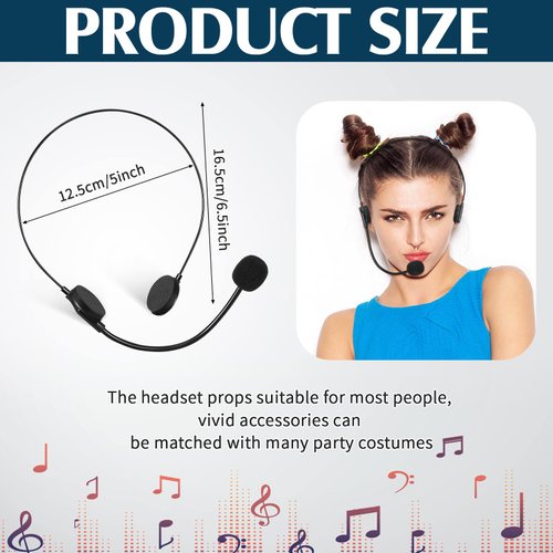 Zhanmai 6 Pcs Black Microphone Headset Toy Headpiece Costume Prop Headset Hippie Costume Accessories Halloween Makeup Props for Party Supplies