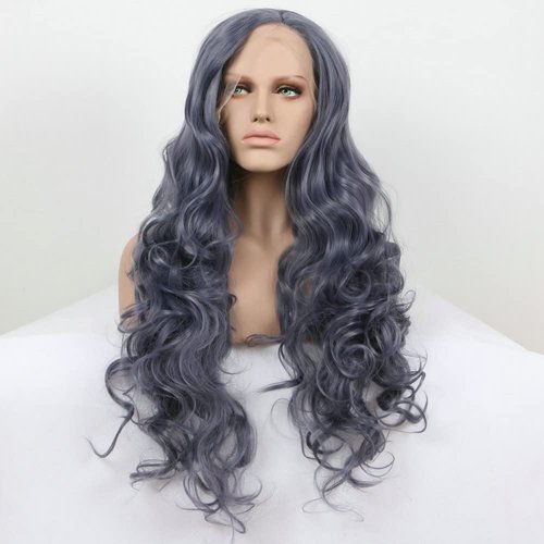Yinuozhogntian YNZT-Female Long Wave Synthetic Lace Front Wigs for Daily Cosplay Party Use (TA-Gray)