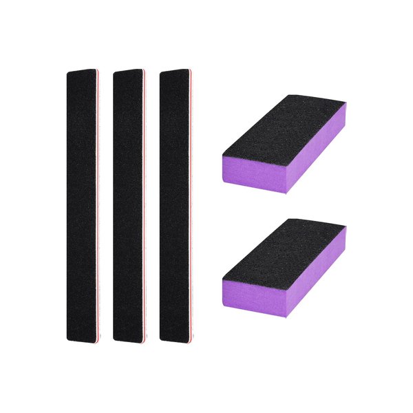 LNAUJS 5 Pack Nail File and Thin Buffer Block, Reusable Black Rectangle Shape Double Sided Manicure Tools with 100/180 Grit, Thin Sanding Buffing Grinding Plisher File
