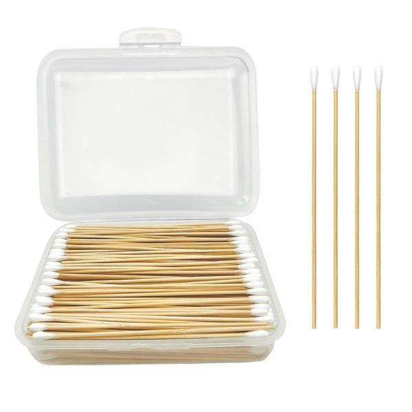 400 Count Bamboo Cotton Swabs, 6-Inch Length for Precise Application, Lint-Free Tips, Reusable Storage Case, Versatile for Makeup, Power Beauty, Electronics, Gun Cleaning, Travel Storage (Round Tips)
