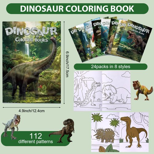 Faccito 24 Pieces Dinosaur Mini Coloring Books Party Favors Dino Painting Drawing Book Bulk Small Color Booklets Dinosaur Party Gift Stuffer Classroom Supplies