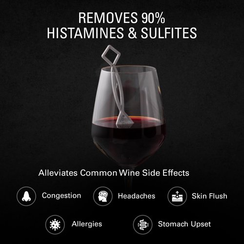 PureWine Wine Wands Purifier, Filters Histamines and Sulfites - May Reduce and Alleviate Wine Allergies & Sensitivities - Includes Wine Glass Accessory for Gifting, Holiday (8 Pack)