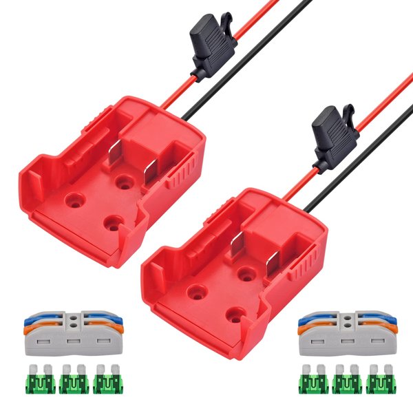 Runbod 2 Packs Power Wheel Adapter for Milwaukee Battery M18, 18V Adapter Power Wheel Battery Converter Kit with Fuse Holder and 30Amp Fuses for DIY, RC Toys and Robotics, Red