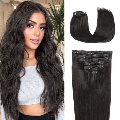 Clip in Hair Extensions Real Human Hair Natural Black Hair Extensions Clip ins 20 Inch Double Weft Straight Real Hair Extensions Clip in Human Hair #1B 120g