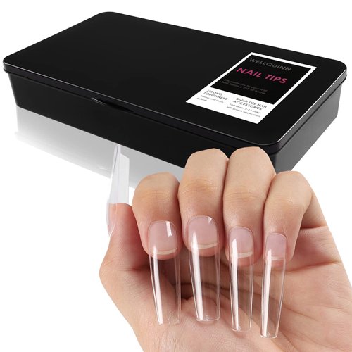 Wellquinn Square Nail Tips Full Cover, Long Clear Professional Acrylic Tips, Long Lasting Utra-hard False Nails Press on Nails for Nail Extension Manicurists, 360Pcs