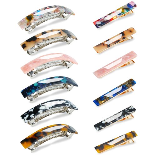 RETON 12 Pcs Hair Barrettes for Women, Tortoise Shell Hair Clips Barrettes, Acrylic Resin Alligator Hair Clip Acetate French Hair Barrettes for Fine Thin Thick Hair, Hair Accessories for Women Girls
