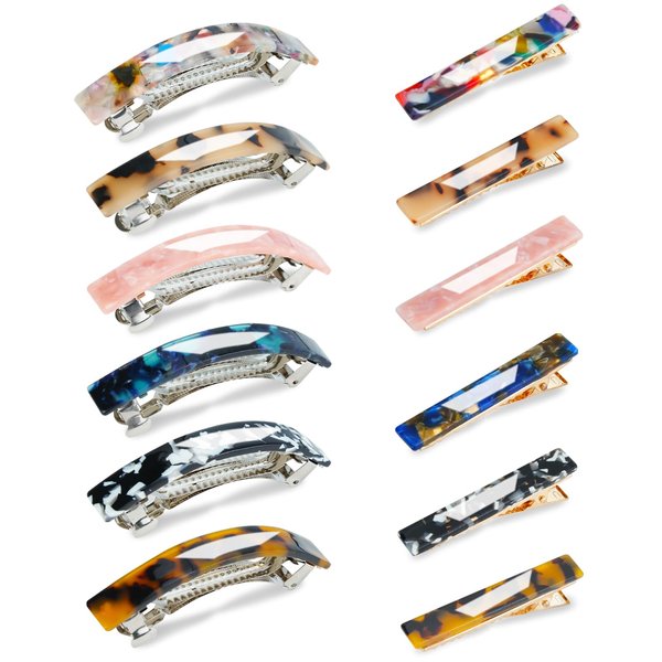 RETON 12 Pcs Hair Barrettes for Women, Tortoise Shell Hair Clips Barrettes, Acrylic Resin Alligator Hair Clip Acetate French Hair Barrettes for Fine Thin Thick Hair, Hair Accessories for Women Girls