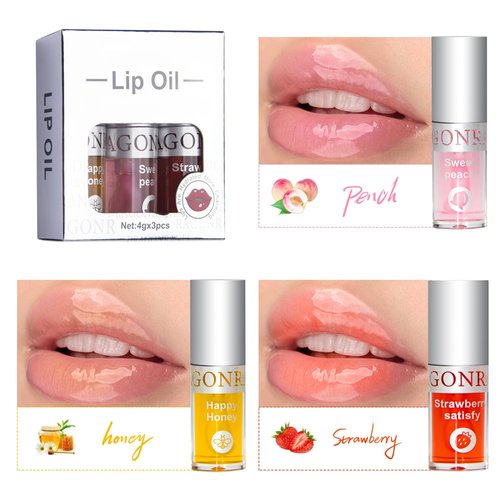 SUMEITANG 3Pcs Hydrating Lip Oil Set，High Moisturizing Lip Glow Oil Tinted Lip Balm Gloss Lip Care，Long-lasting Nourishing and Repairing，Prevents Lips Chapped and Lighten Lip Lines - 3 Colors Set