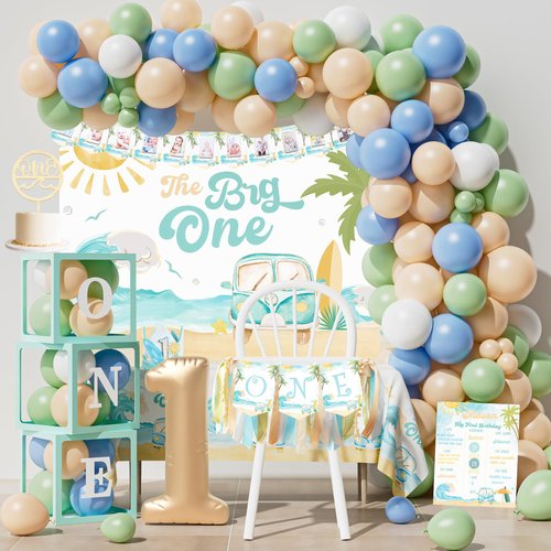 YJDFWAUT The Big One First Birthday Decorations, Surf 1st Birthday Party Decorations Supplies, Boy 1st-Wave First Birthday Décor, Retro Sand Summer Beach Surfs Up Pool Fishing Baby Boy 1st Birthday