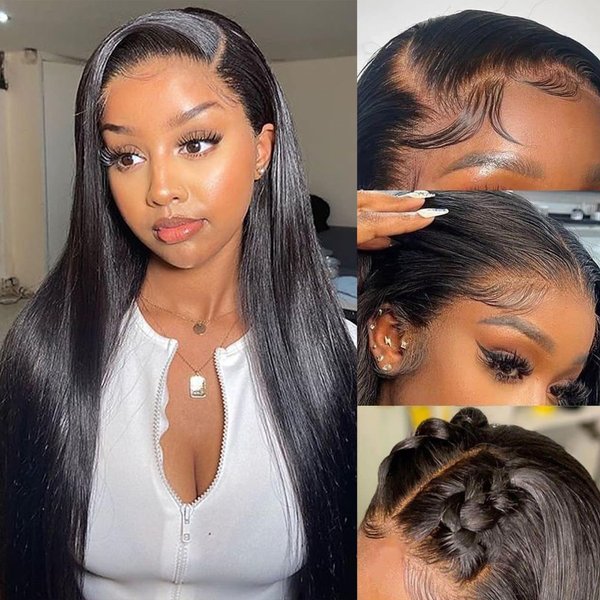 Mayouda 13X4 Lace Front Wig Pre Plucked HD Lace Synthetic Wigs For Black Women Beginner Friendly Long Black Straight Brazilian Heat Resistant Fibers Wigs (30Inch, Natural Black)