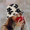 Yonchic Winter Soft Faux Fur Plush Bucket Hat, Lovely Flower Shape Fisherman Cap, Fashion Outdoor Thick Warm Sun Cap for Women (Black)