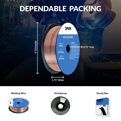 PGN Solid MIG Welding Wire - ER70S-6 .023 Inch - 2 Pound Spool - Mild Steel MIG Wire with Low Splatter and High Levels of Deoxidizers - For All Position Gas Welding