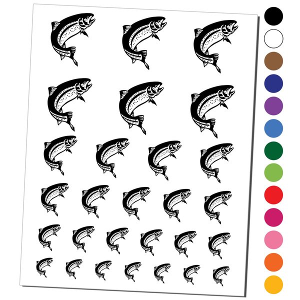 Jumping Rainbow Trout Fish Temporary Tattoo Water Resistant Fake Body Art Set Collection - Dark Green (One Sheet)