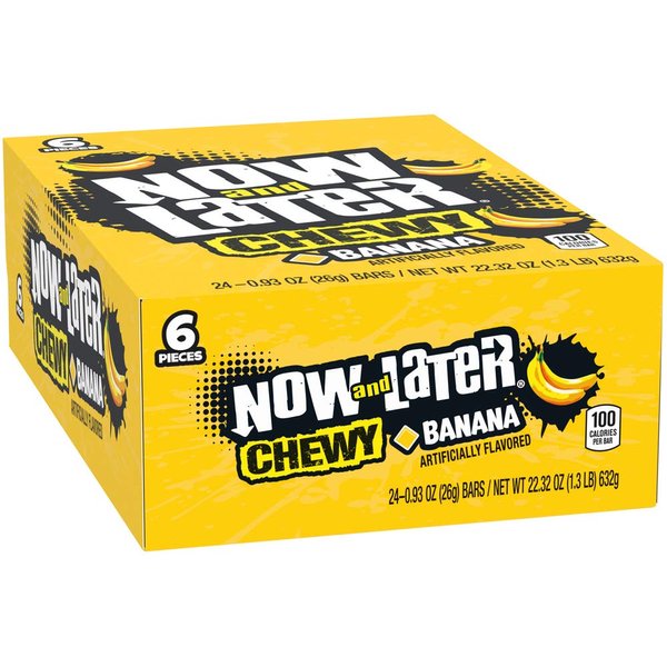 Now and Later Chewy Candy, Banana Flavor, 0.93 Ounce Bars (Pack of 24)