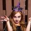 DIUEWOW Halloween Headbands for Women Kids Witch Hat Hairbands Purple Small Witch Hair Hoops Halloween Hair Accessories