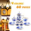 60 Pieces 1:12 Scale Miniatures Dollhouse Porcelain Tea Cup Set, Flower Pattern, Blue Porcelain, Plum Blossom, Red Rose Teapot Cup Set Porcelain Accessories (Elegant Porcelain Series)