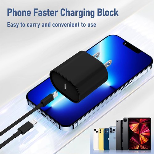 Fast Charger for i Phone 14 13 12 Charge Fast Charging, 2Pack 6FT USB C to L Cable with 20W USB C for i Phone Charger Block, Compatible with iPhone 14 13 12 Pro/14 Plus/13 Pro Max -Black