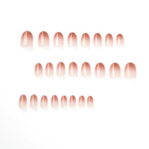 Oval Press on Nails Short Fake Nails Glossy Glue on Nails Gradient Color False Nail Tips Full Cover Stick on Nails French Designs Short Oval Acrylic Nails for Women Girls - 24Pcs