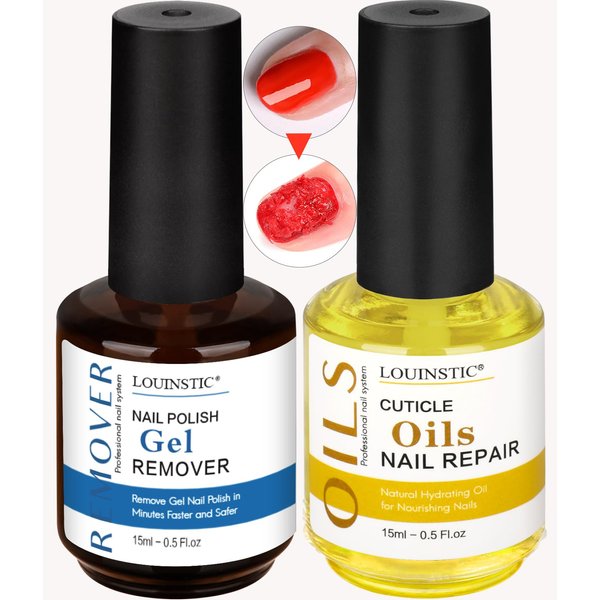 LOUINSTIC Gel Nail Polish Remover with Cuticle Oil for Nails, Gel Remover Quick Remove Gel Nail Polish within 3-5 mins, Nail Polish Gel Remover removedor de esmalte gel