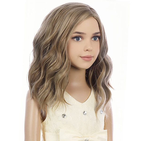 PATTNIUM Blonde Brown Wig Kids Short Curly Wig Mixed Brown Wig for Girls Cosplay Halloween Party Costume Heat Resistant Synthetic Hair Girls Wig (Brown Blonde)
