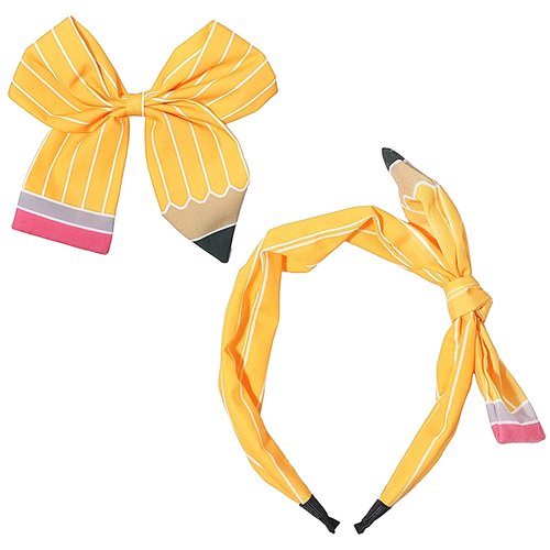 Back to School Headbands for Teachers, Yellow Pencil Headbands & Pencil Bow Hair Clips Cute Hair Band School Hair Accessories for Girls Women, Back to School Outfits Teacher Appreciation Gifts