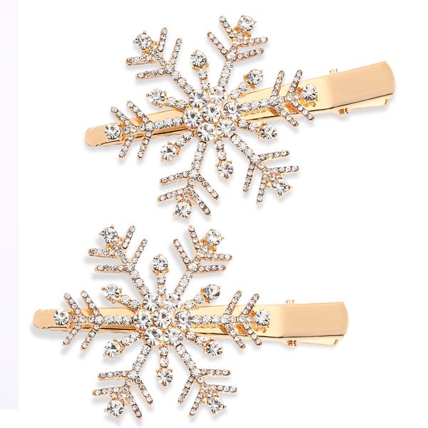 HZEYN Snowflake Hair Clips Christmas Sparkly Rhinestone Snowflake Hair Pin Clip Barrette Accessories (Gold)