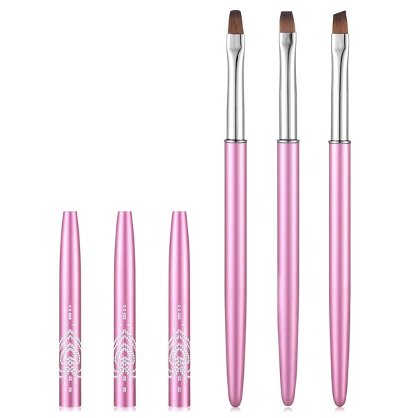 INENK Metal Purple Nail Art Clean Up Brushes for Cleaning Polish Mistakes on the Cuticles, Acetone Resistant Nail Brush, Fingernail Cleaning Brushes for Nail Art and Designs (Round&flat&Bevel)