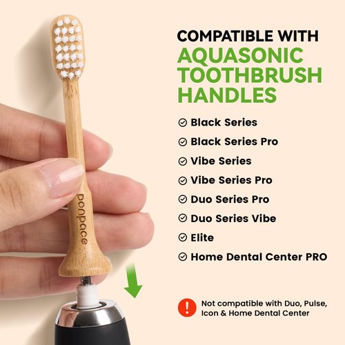 PONPACE Bamboo Toothbrush Heads Compatible with AquaSonic, Soft Castor-Oil Bristles, Biodegradable Toothbrush Replacement Heads, Eco-Friendly & Daily Cleaning