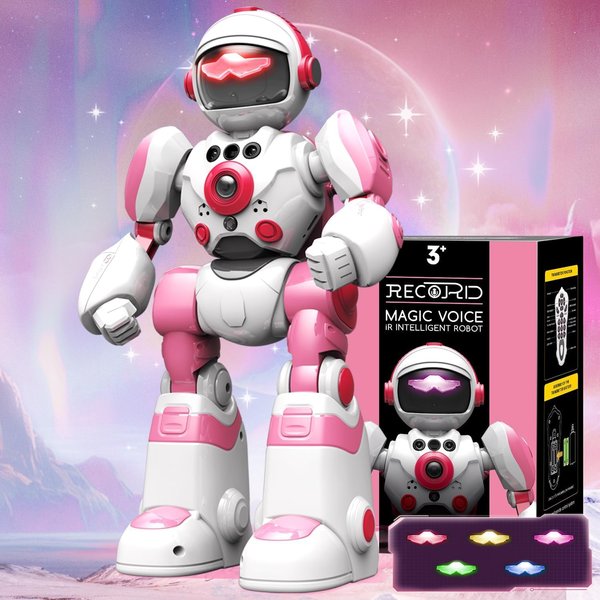 FUUY Robot Toys for Kids 3-5, Robot for Girls 3 4 5 6 Year Old Upgrade Record Voice Remote Control Robo Programmable Music Dancing Function Smart Pink Warrior Birthday Gift Toy for Toddler 7 8 9 8-12