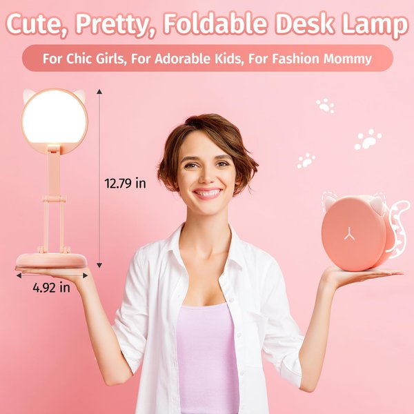Cute Desk Lamp Foldable & Portable Lamp, Rechargeable Kawaii Room Decor Cute Lamp Cat Lamp, Dimmable Kids Desk Lamp Kawaii Desk Accessories, Cute Desk Accessories Kawaii Room Decor,Kids Desk Lamp Cute