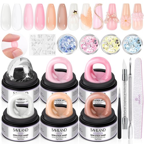 SAVILAND Solid Gel Builder for Nails: 6 Colors 3D Nail Gel No-Sticky Hand Solid Gel Kit Nail Extension Sculpting Gel for Nail Art for Carving Solid Nail Gel DIY at Home for Beginners