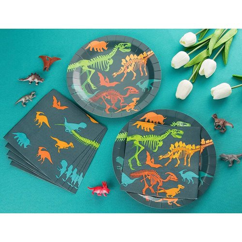 Dino Napkins - 100-Pack Dinosaur Fossil Skeleton Disposable Paper Napkins, Kids Birthday Dinosaur Party Supplies, Luncheon Size Folded 6.5 x 6.5 Inches
