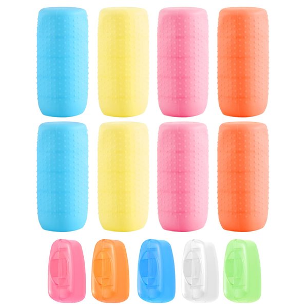 Abnaok 8 Pack Travel Bottle Covers for Toiletries with 5 Pack Toothbrush Covers Caps for Travel, Silicone Leak Proof Sleeve Travel Covers,Travel Size Toiletry Containers Accessories Gadget for Women