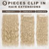 ALXNAN Clip in Hair Extensions, 16" Bleach Blonde Hair Extensions, Thick Long Mermaid Waves Hair Extensions Soft Hairpieces For Women