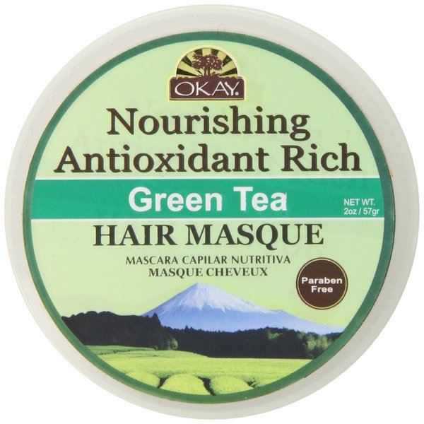 OKAY | Green Tea Nourishing Antioxidant Rich Hair Masque | For All Hair Types & Textures | Revitalize - Rejuvenate - Restore | With Tea Tree Oil | Free of Paraben, Silicone, Sulfate | 2 oz