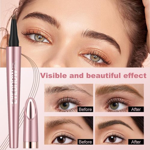 Eyebrow Microblading Pen, 3D Microblading Eyebrow Pencil, 4-fork tip Eyebrow Pencil, Natural smudge-proof Lasting Fine Stroke for easy to portray a natural eyebrow shape, Light Brown