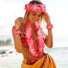 DOCILA 8 Pcs Pink Hawaiian Flower Leis Women Men Tropical Floral Leis Crown Hawaii Luaus Party Flower Garland Bracelet Set May Day Leis Headbands Summer Beach Graduation Party Favors Accessories