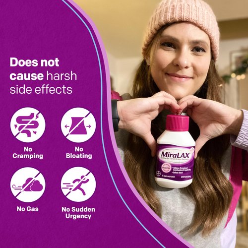 MiraLAX Laxative Powder, Gentle Constipation Relief for Adults, Stool Softener with PEG 3350, Nonstimulant Laxative, No Harsh Side Effects, Osmotic Laxative, 45 Dose