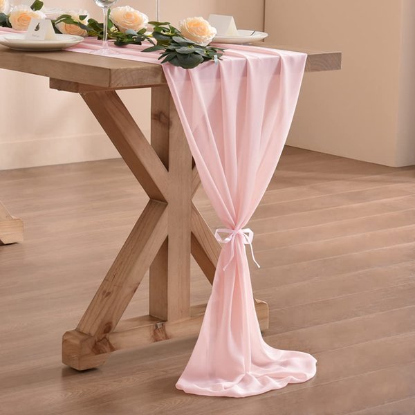 Socomi 14ft Blushing Pink Chiffon Table Runner 29x170 Inches Sheer Wedding Runner Romantic Rustic Table Runner for Easter Thanksgiving Christmas Baby Shower Decorations